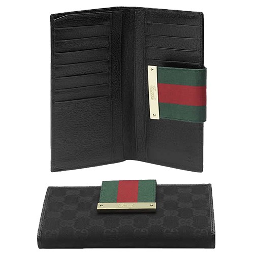 Noir Gucci Continental Portefeuille Logo Gravé Script